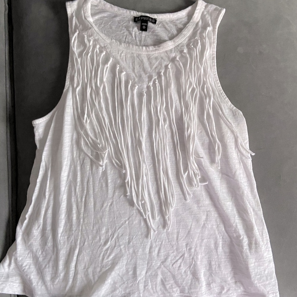 Express White Fringy Tank BOHO